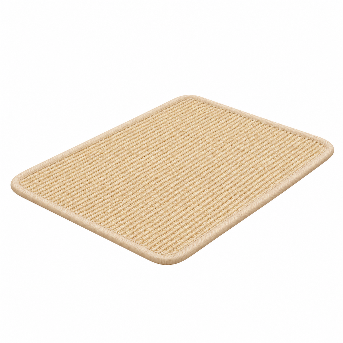 One natural-colour flat rectangular woven scratching mat with rounded tan edging.