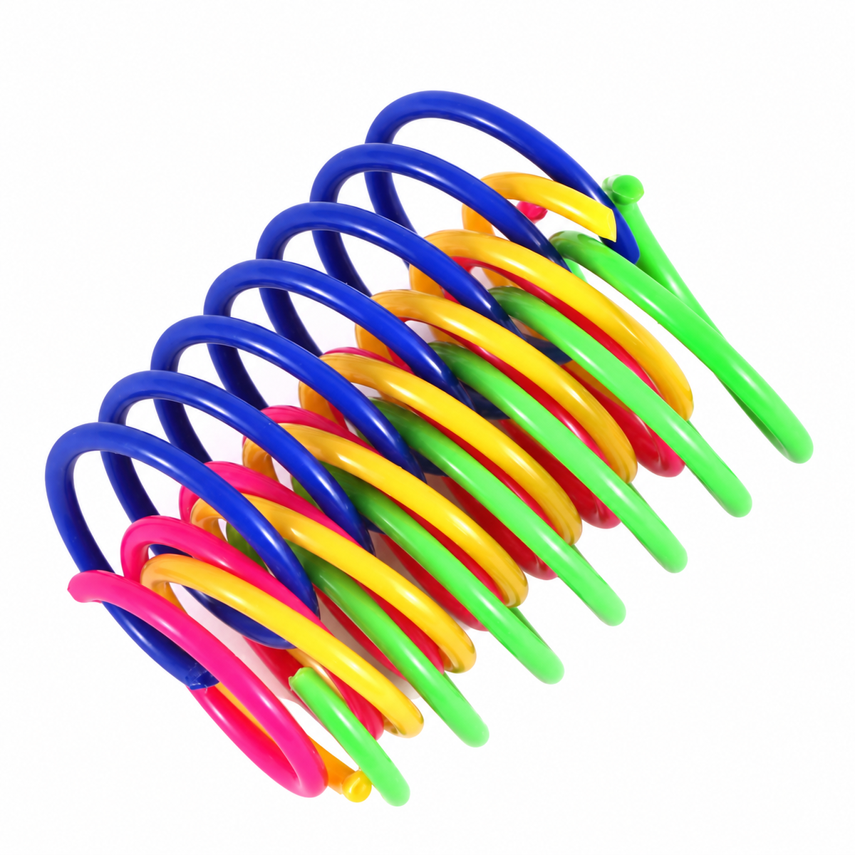 Four assorted-colour coil spring toys shown together. The selected set contains three packs, twelve springs.