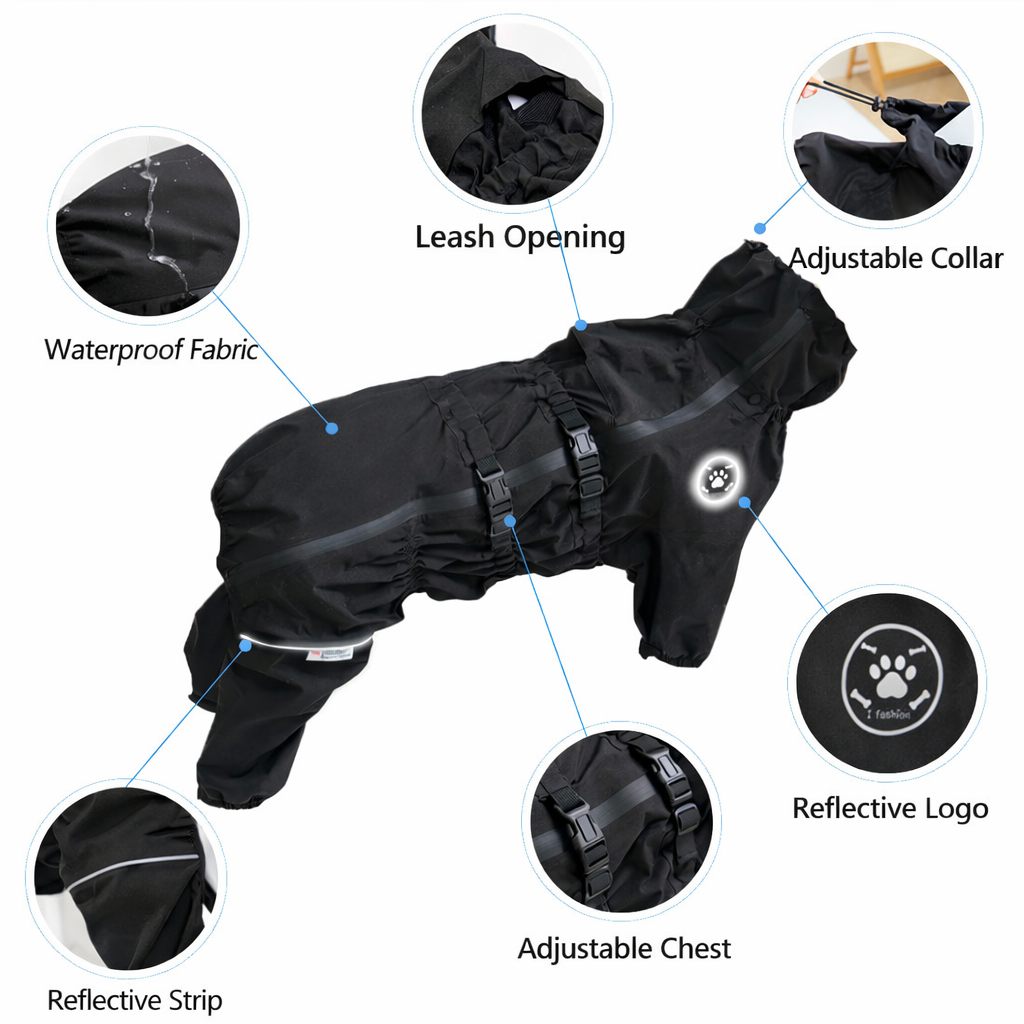Waterproof Full-Body Dog Raincoat (Hooded)  Rain Suit for Medium & Large Dogs