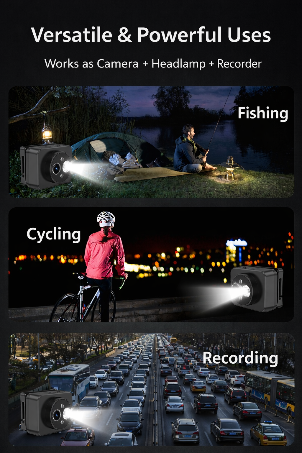 D8 1080P Headlamp Camera – Head-Mounted Video Recorder with LED Headlamp