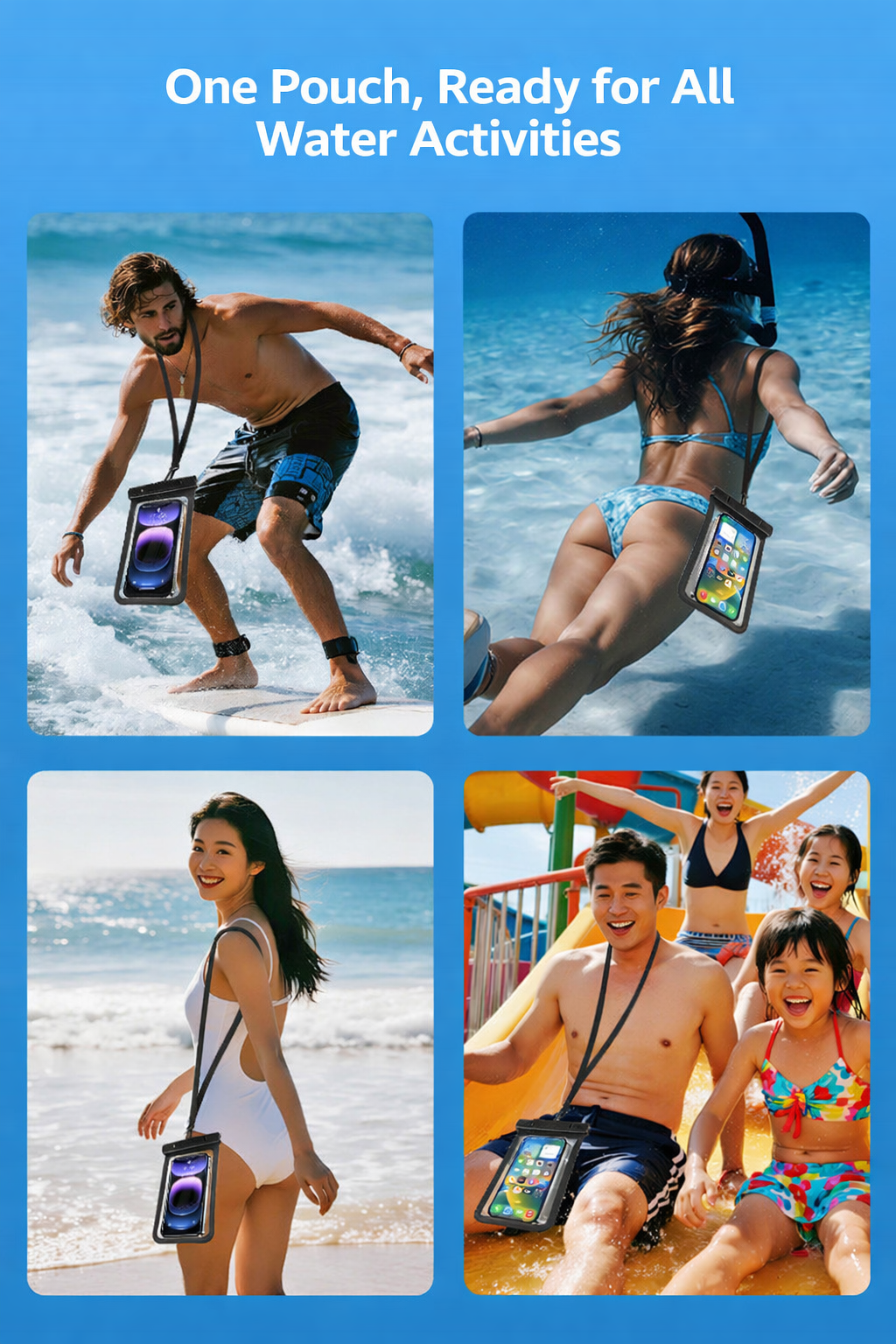 Waterproof Phone Pouch (Touchscreen) for Swimming & Beach – 7" Universal
