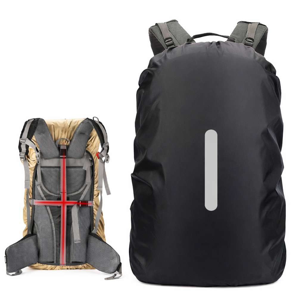 Waterproof Backpack Rain Cover 210T – Reflective Black with Cross Straps