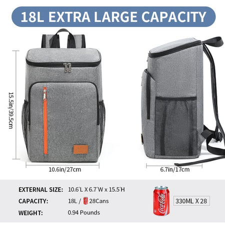 Insulated cooler backpack open compartment