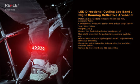 GlowStride LED reflective safety leg band visibility information for low-light use